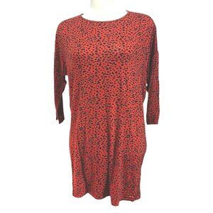 Chico's Animal Print 3/4 Sleeve Tunic Blouse Sz 1 (Medium) Womens Orange & Black
